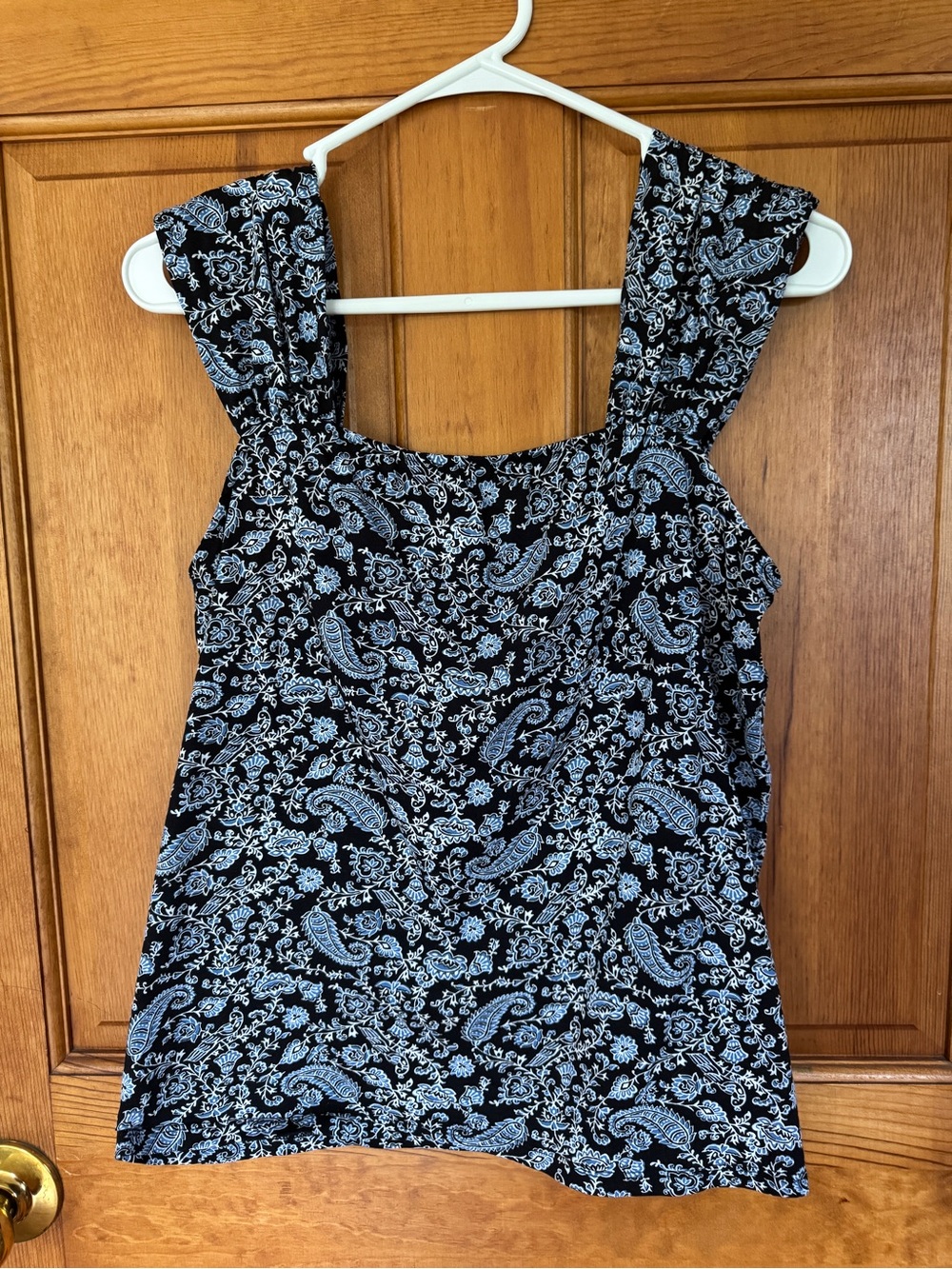 LOFT Black Tank Top with Light Blue Paisley Print